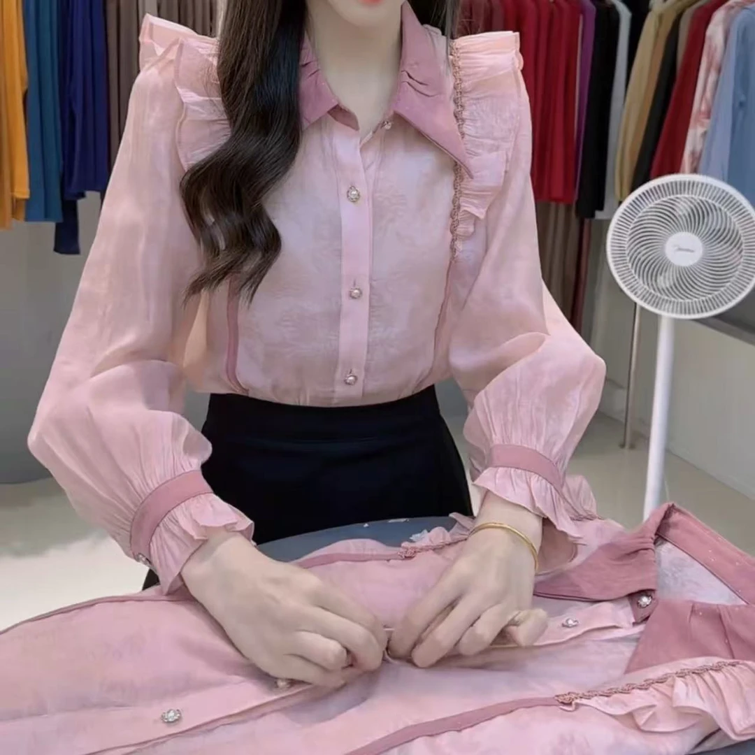 2025春夏新款时尚显瘦气质女士网红洋气衬衫百搭款D7853