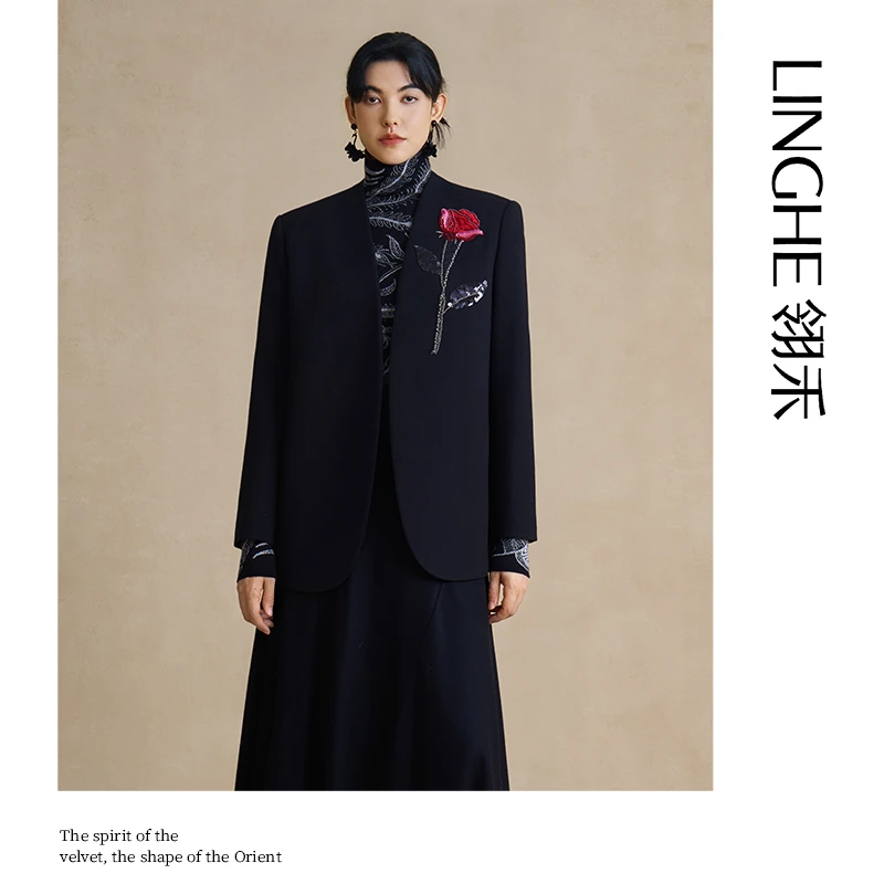 翎禾LINGHE「瑰梦未尽」-女士羊毛秋冬长袖西装外套时尚气质中式