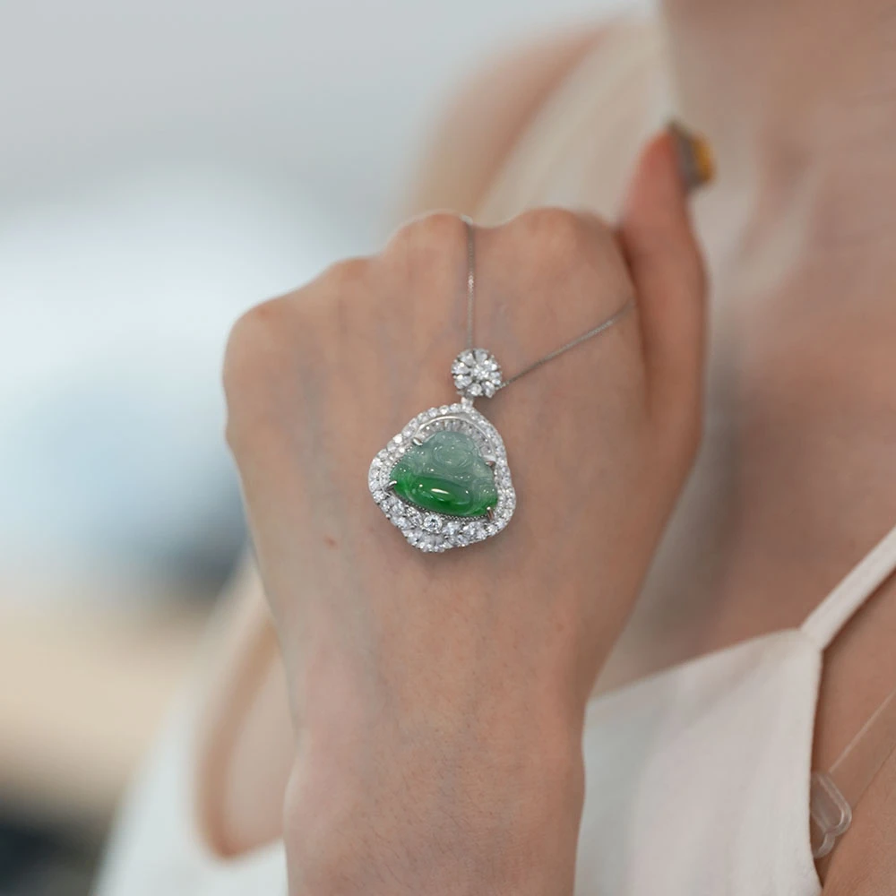 翡翠冰飘绿佛公吊坠X10-49