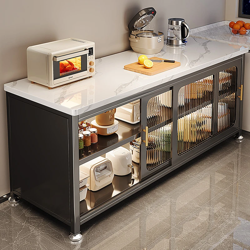 『家装节』岩板厨房置物架落地多层餐边推拉门橱柜多功能智能储物柜