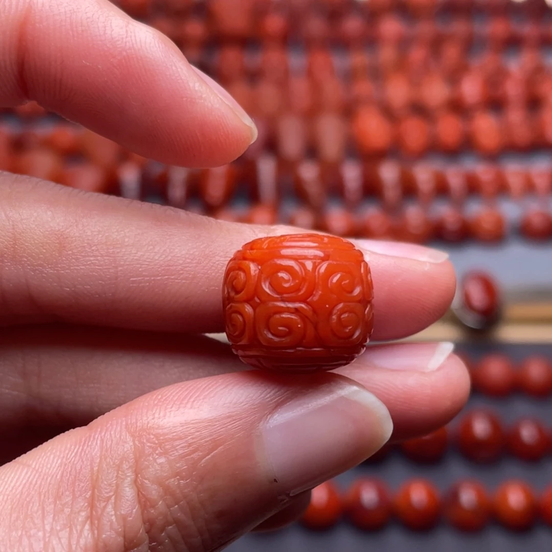南红玛瑙未镶嵌其他W15瓦西柿子红满肉回纹老型珠