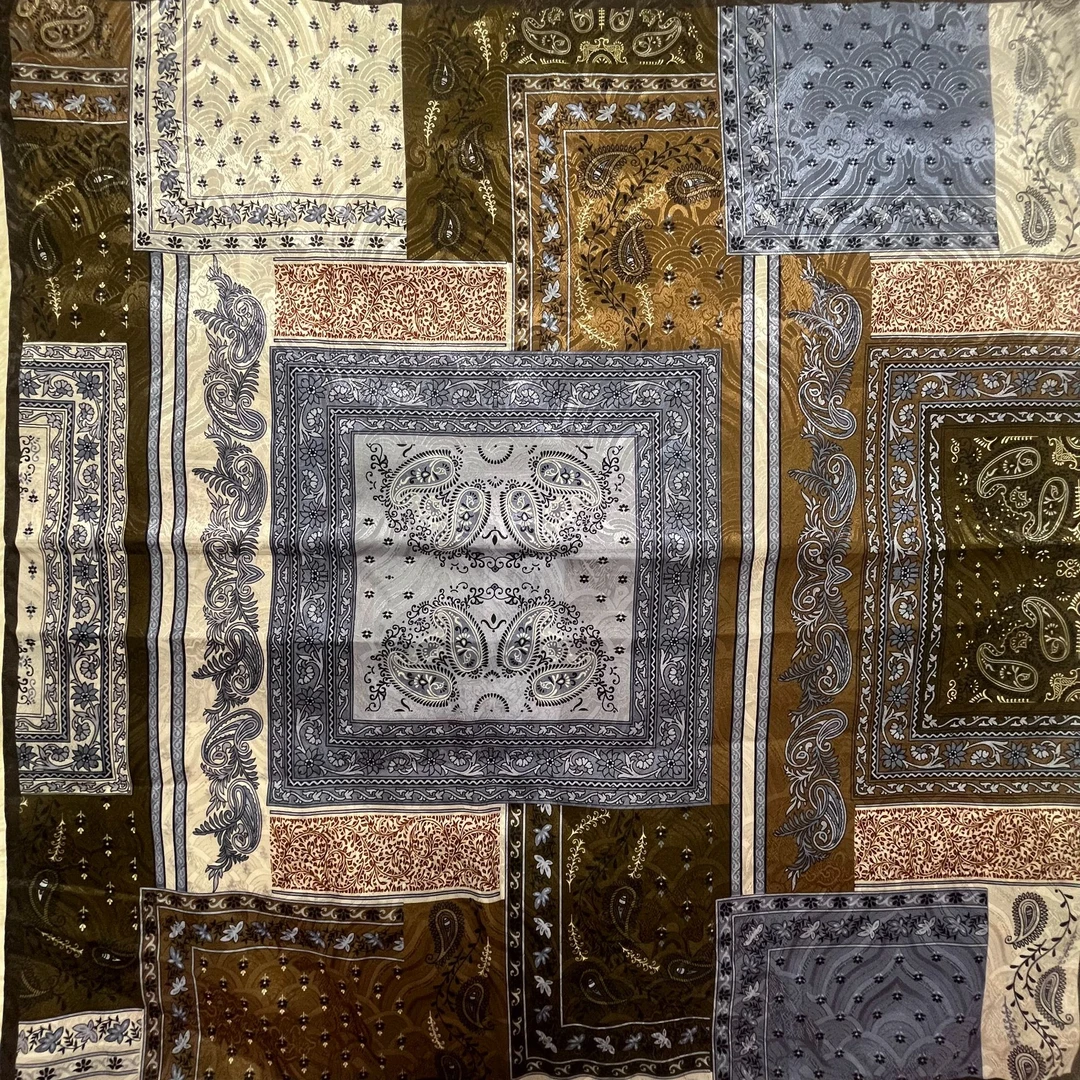 【拼接腰果】龙鳞纹手工卷边70*70方巾女士丝巾装饰民族风女双面 女