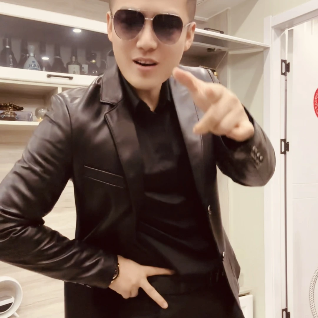 x5097款男士秋冬季节真皮皮衣两粒扣韩版修身潮流西服