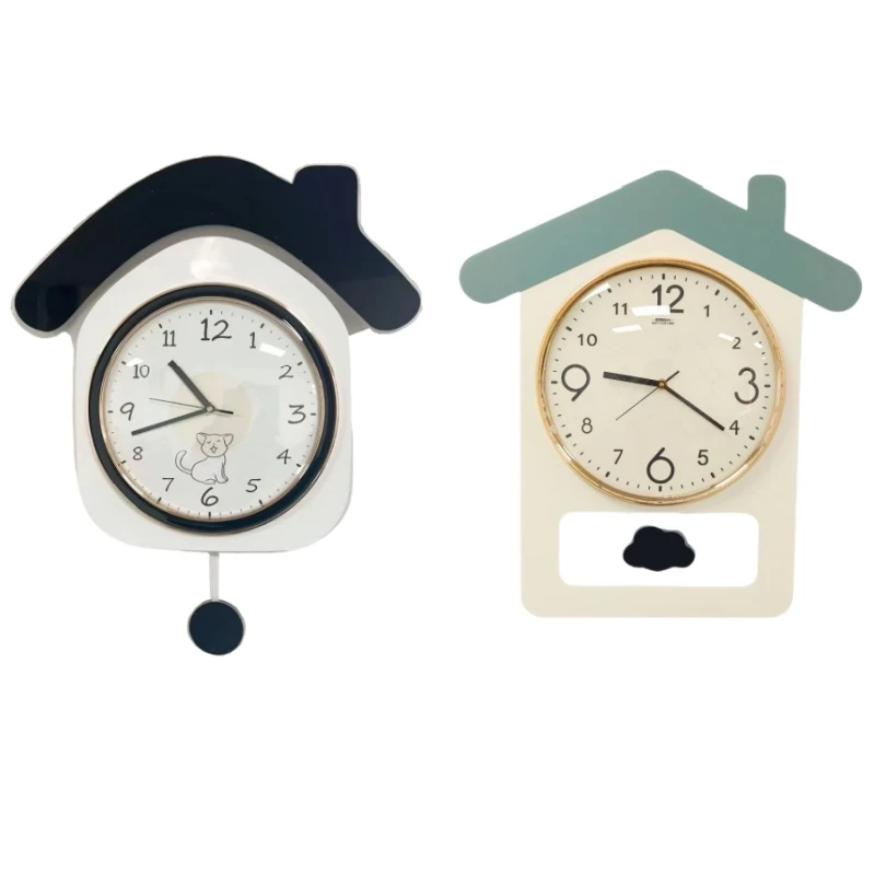 大号创意房子挂钟客厅格栅装饰画家用时钟电视背景墙适用时尚静音