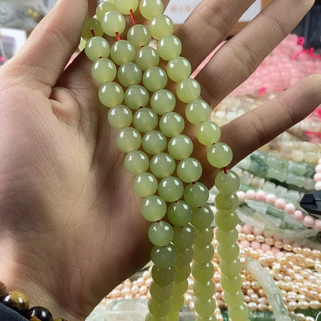 玛瑙/玉髓珠宝半成品合金一条天然10mm晴水绿玉髓A29