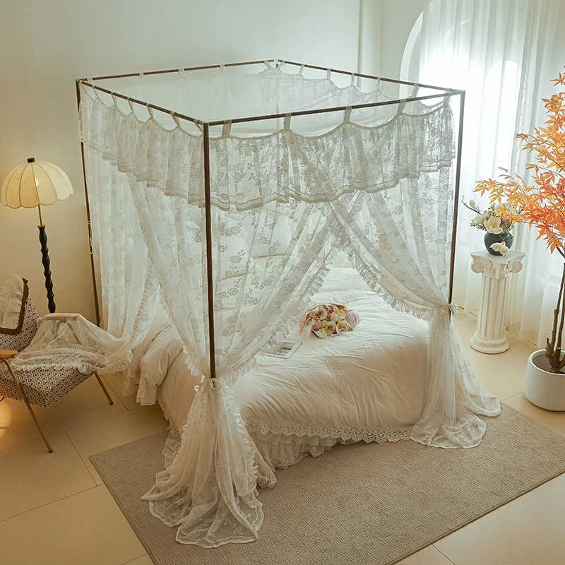 家用卧室加厚加粗欧式老式公主风三开门落地式宫廷蚊帐提花系列都