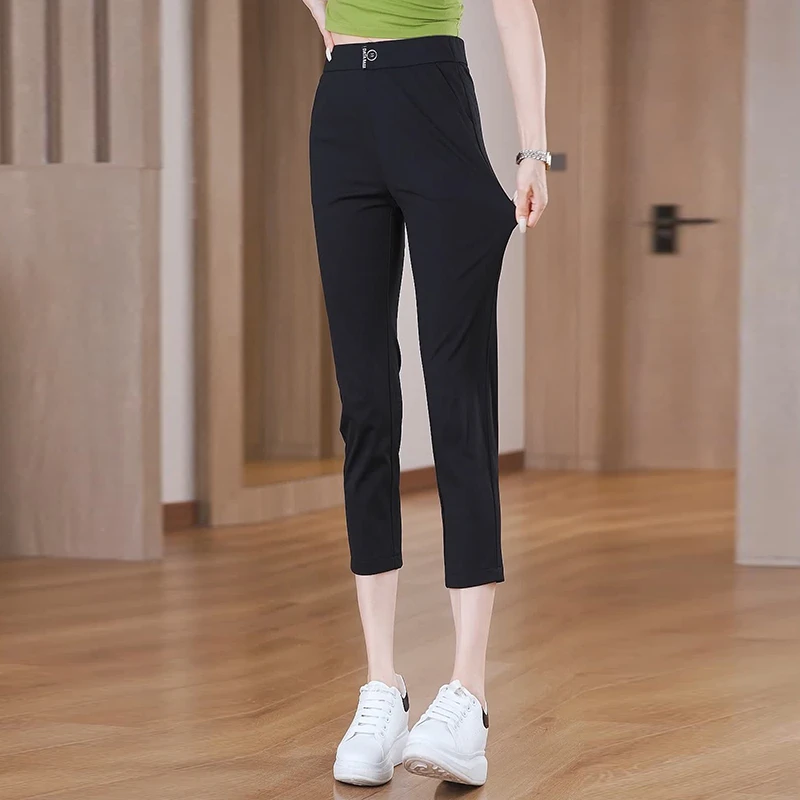 夏季新款冰丝七分裤财阀千金女装洋气衣服女裤子小众炸街女装