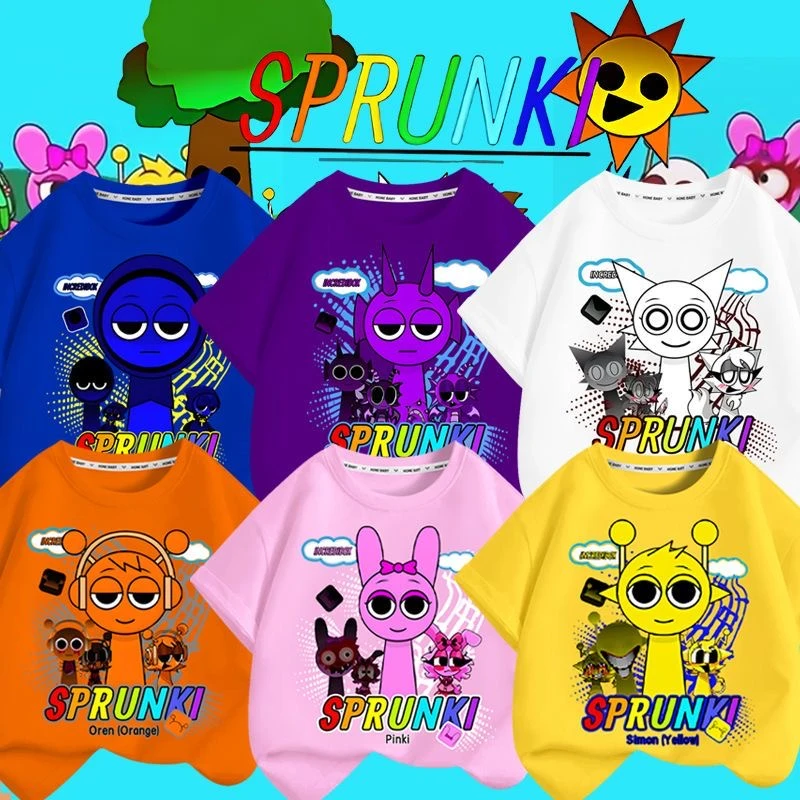 节奏盒子Sprunki衣服儿童t恤纯棉短袖上衣男女童音乐盒子夏装汗衫