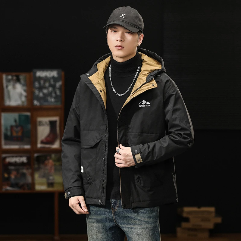 棉衣男士加厚宽松大码休闲冲锋衣外套冬季棉服潮牌工装夹克男连帽