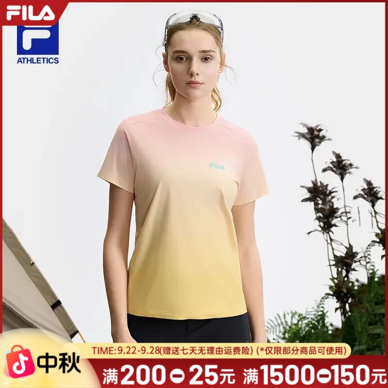 FILA斐乐正品女装短袖撞色速干透气印花运动夏季休闲A11W527116F