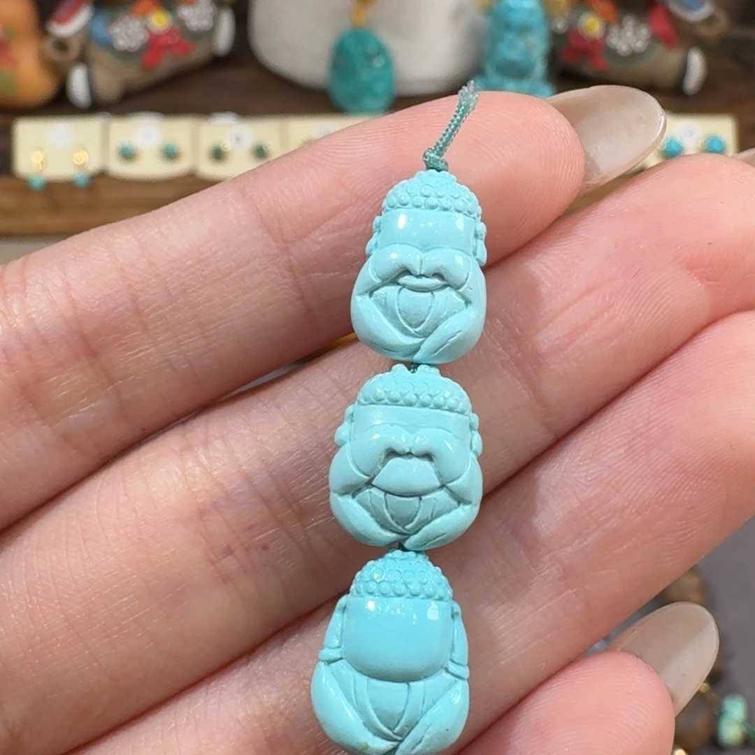 未镶嵌绿松石珠宝半成品三不佛配饰