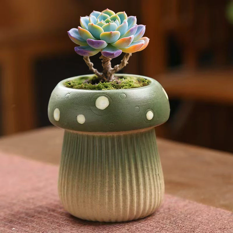 特色蘑菇花插田园创意陶瓷台桌花器多肉花盆精选陶瓷磨砂工艺摆件