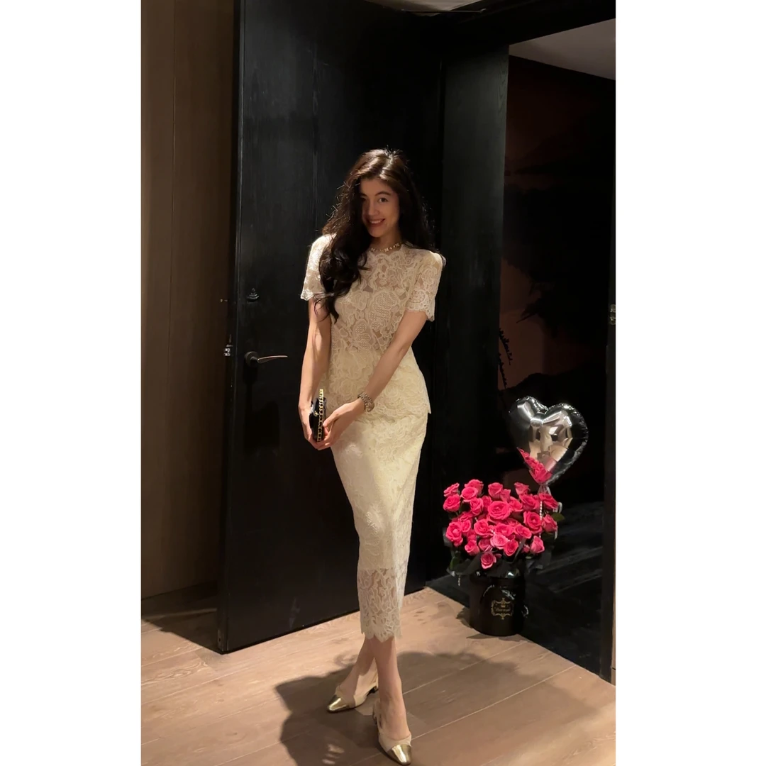 【N·COU】25夏新款【名门望族】法式蕾丝钩花重工刺绣两件套DY60558