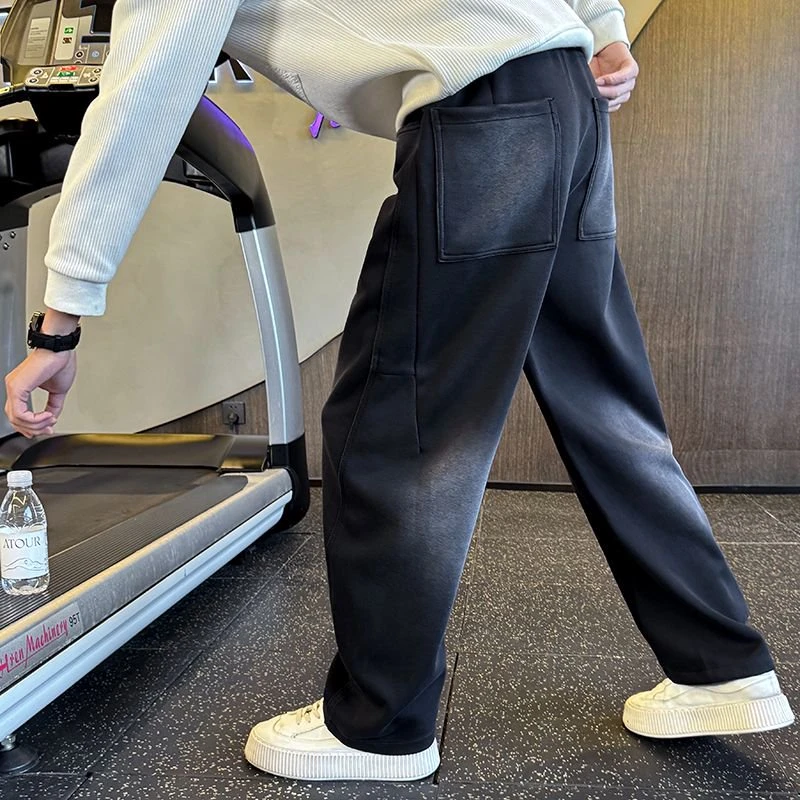 2025秋冬新款阔腿高街休闲裤男士大码宽松运动卫裤痞帅直筒弯刀裤
