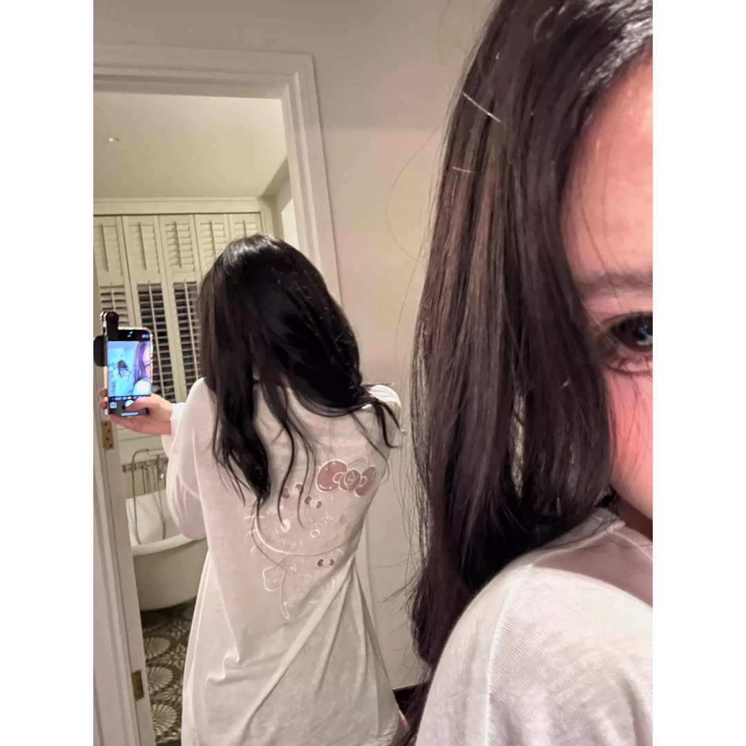 ins设计感镂空凯蒂猫睡衣女夏季新款纯欲家居服长袖短裤套装外穿