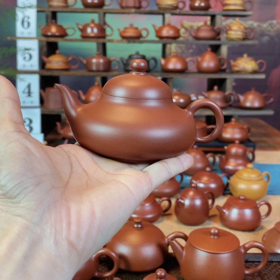 茶壶紫砂角**子潮州手工手把朱泥扁梨壶
