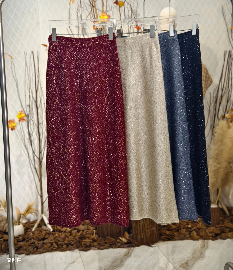 丝羊绒珠片半身裙7719