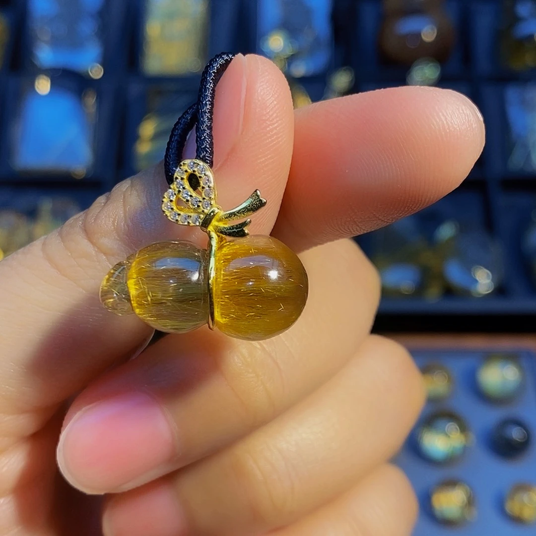 水晶颈饰银S925镶嵌天然发晶葫芦吊坠