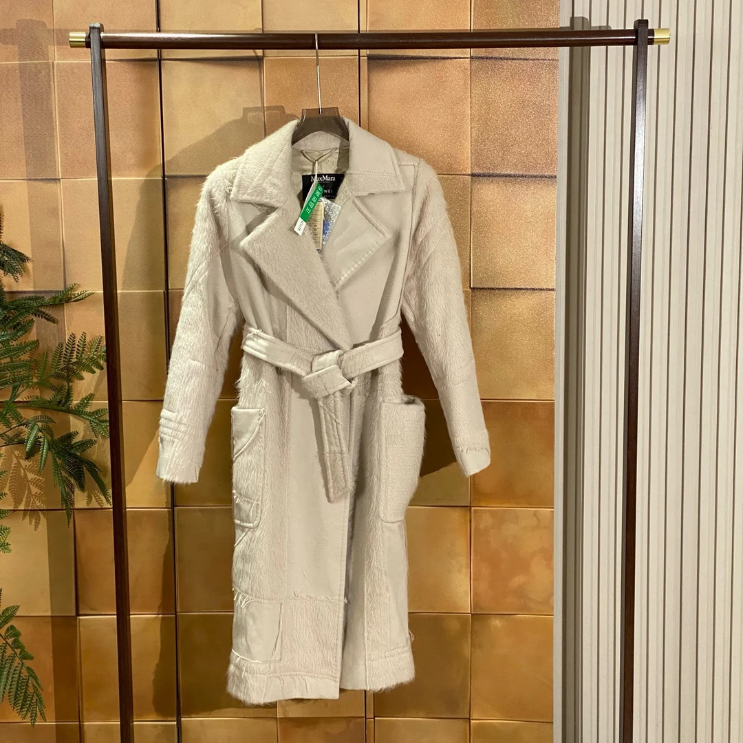 MaxMara高定秀款米色拼接腰带大衣/36码/99新/27129
