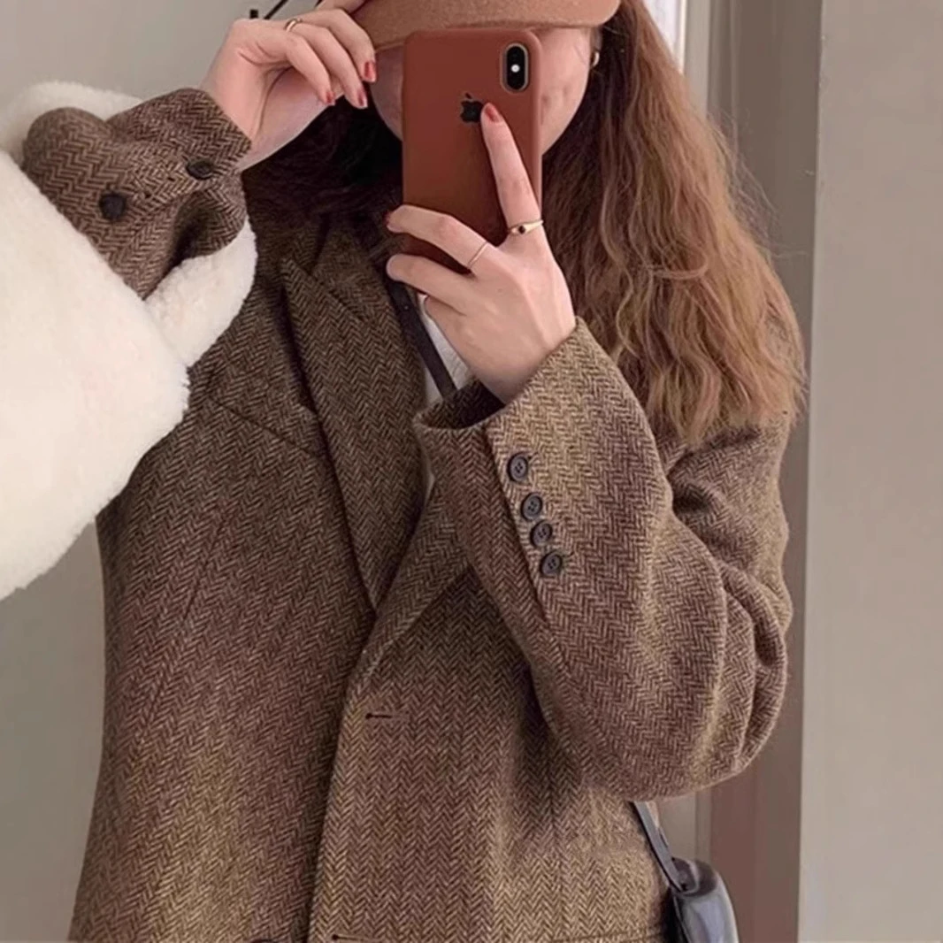 2025秋冬新款大码女装胖mm西装毛呢外套韩版显瘦加厚西服呢子大衣