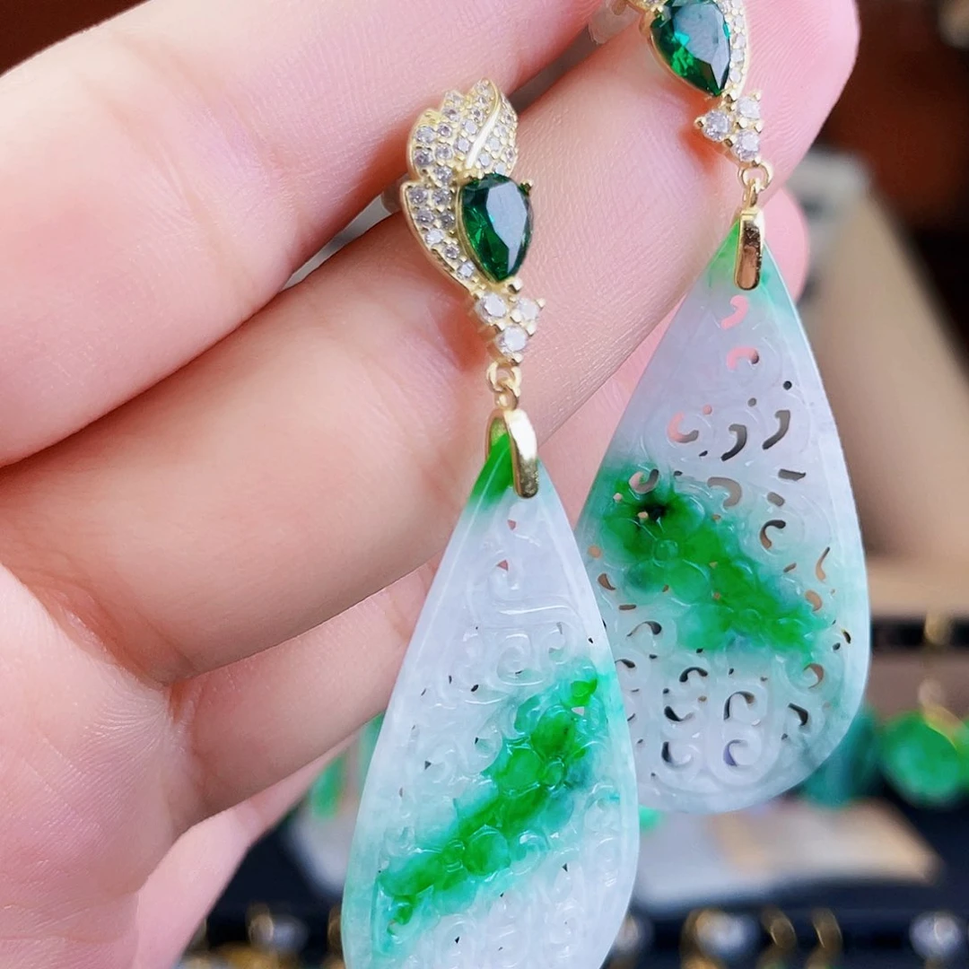 翡翠银S925镶嵌耳饰饰品