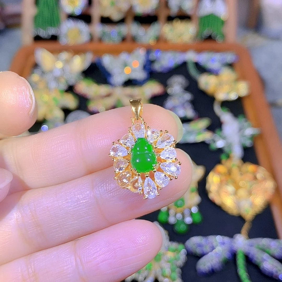 吊坠(不含链)银S925镶嵌翡翠