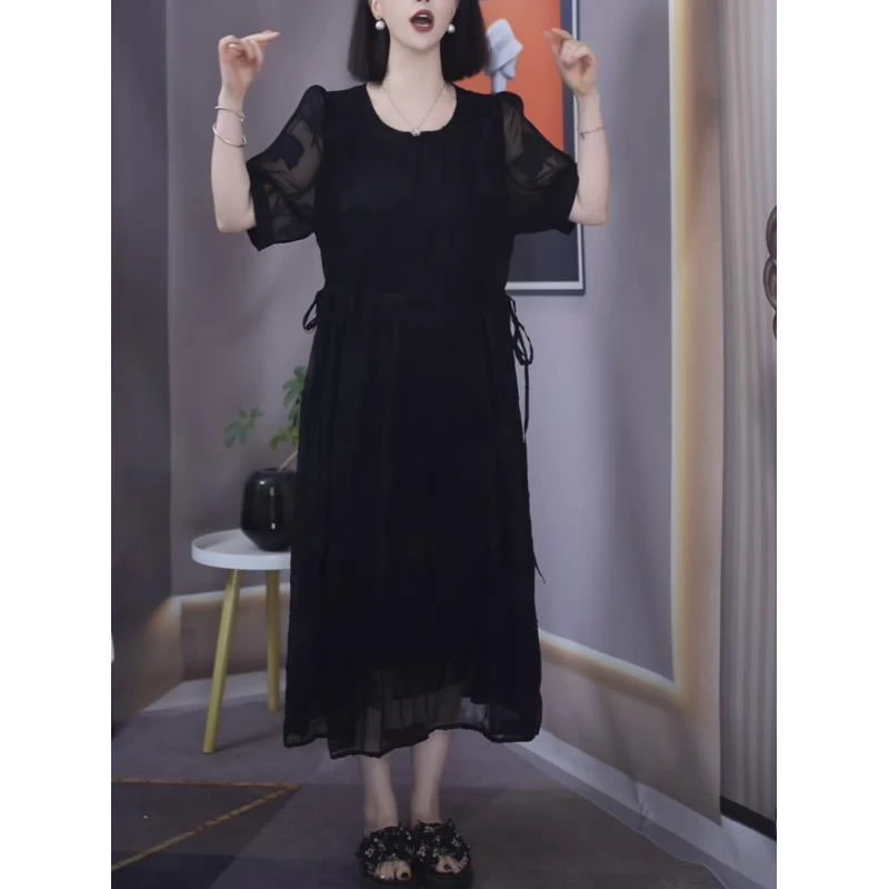 【连衣裙】H.G681#2025夏季新款洋气时尚减龄百搭黑色连衣裙