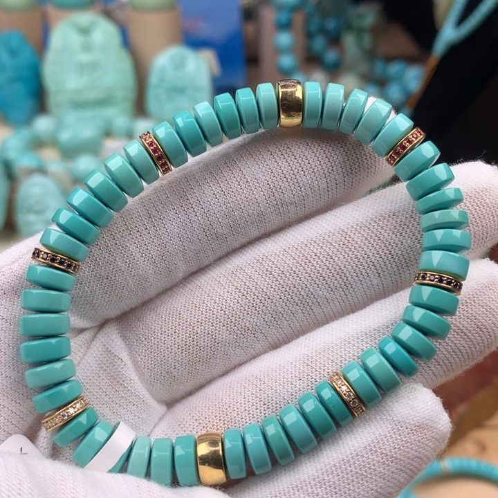 绿松石18K金镶嵌珠宝奇石7.7mm