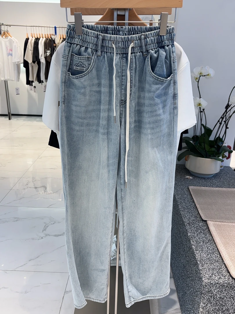 直筒裤阔腿裤简约水洗牛仔裤夏季休闲风