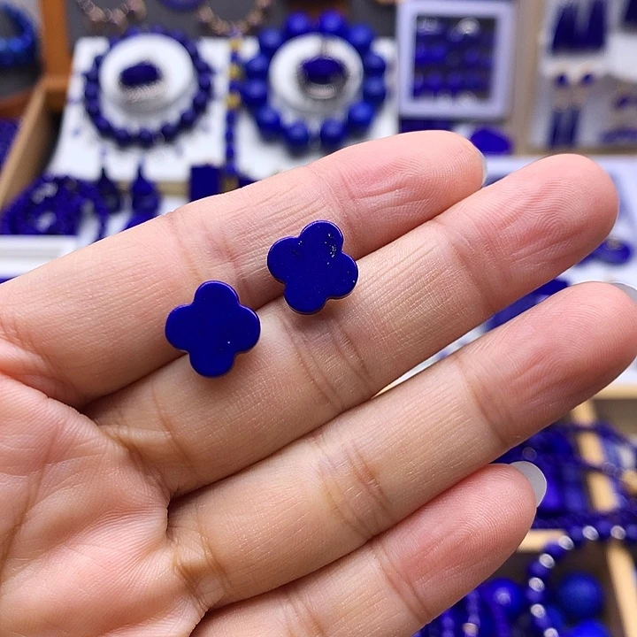 青金石银S925镶嵌耳钉