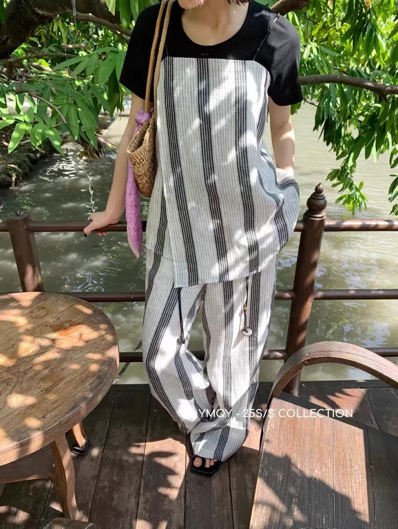 【BAI】小众设计夏新款气质百搭条纹吊带背心2227