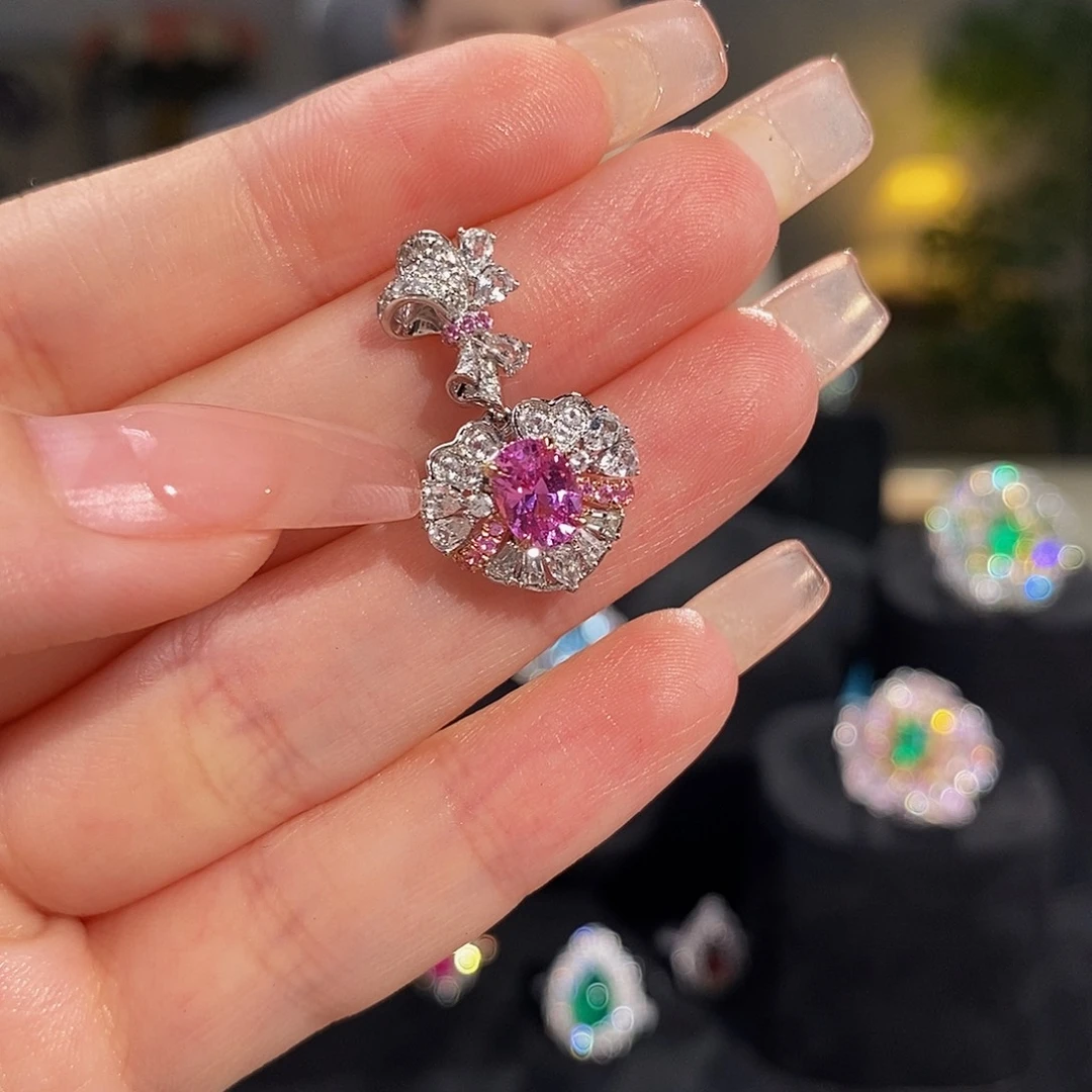 彩色蓝宝石18K金镶嵌颈饰1.106ct无烧帕帕拉恰