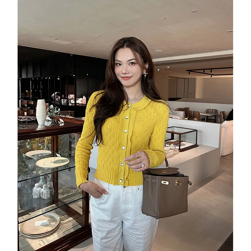 【琳媚】“开衫”法式名媛风荷叶边毛针织开衫上衣女