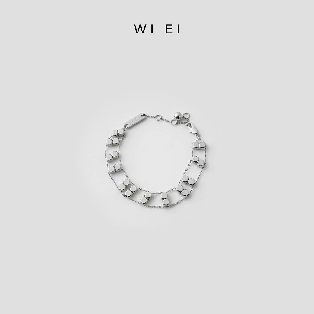 《WI EI》双股立方银色珠 百搭叠戴 法式设计感手链 9G012