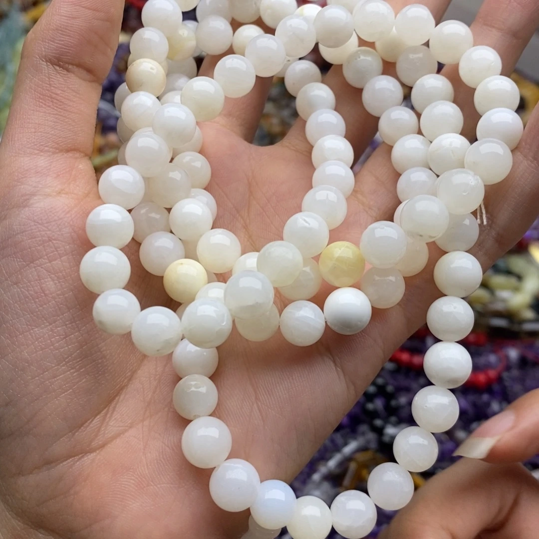 玛瑙/玉髓未镶嵌珠宝半成品一条纯天然玉化车贝壳圆珠8mm108颗