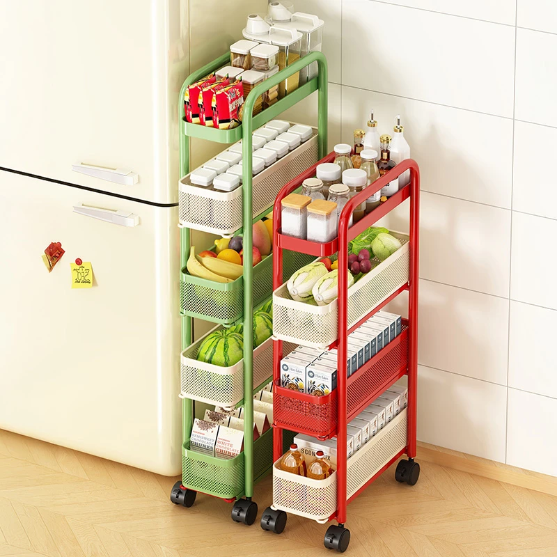 优勤多巴胺夹缝厨房置物架冰箱侧面落地抽拉小推车多层调料收纳架