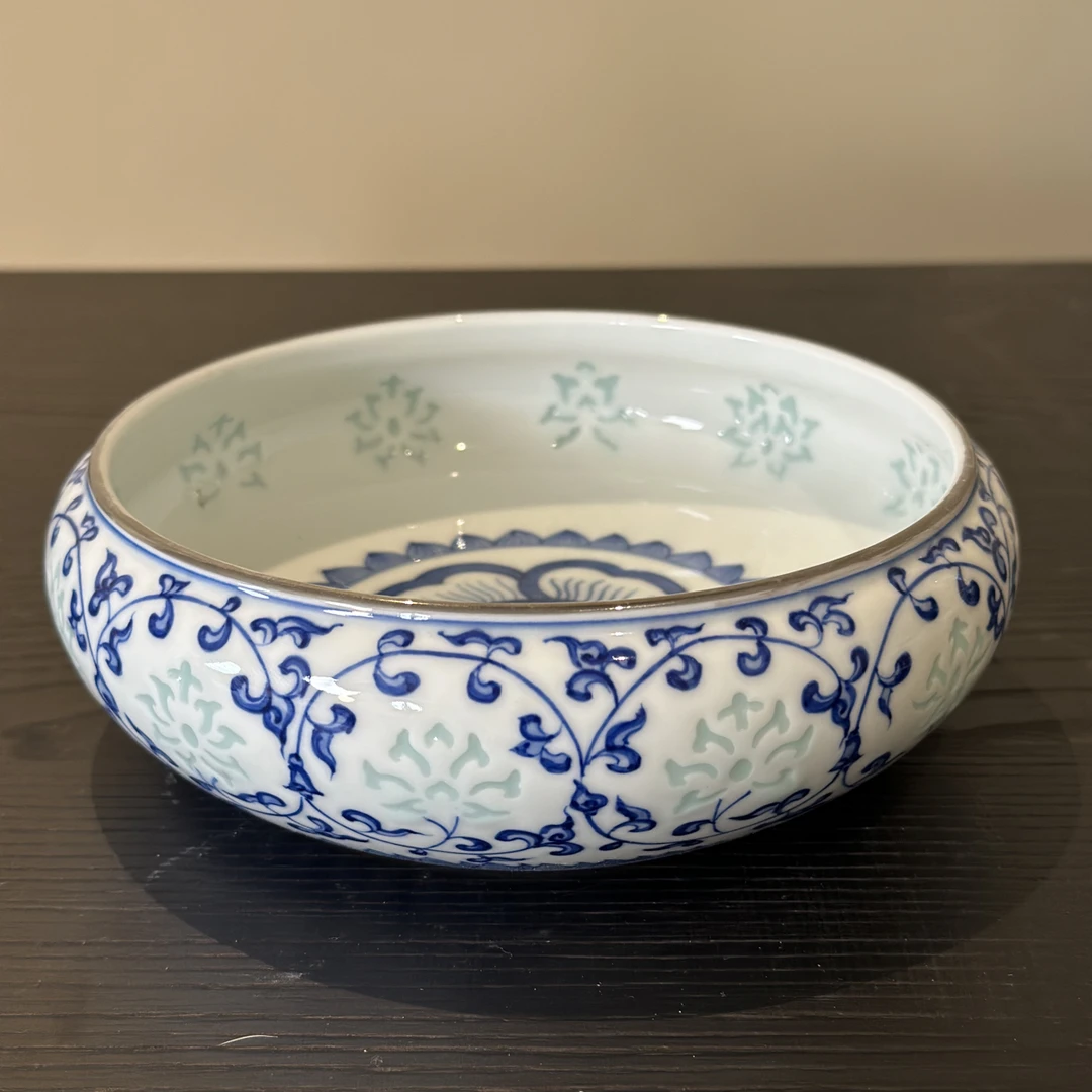 【玲珑集】高温手工玲珑瓷 传统青花缠枝莲水洗