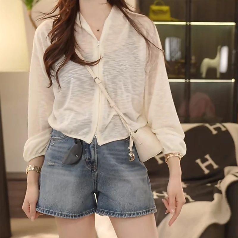 日系针织拉链开衫外套女2025夏季新款慵懒休闲百搭透气薄款防晒服