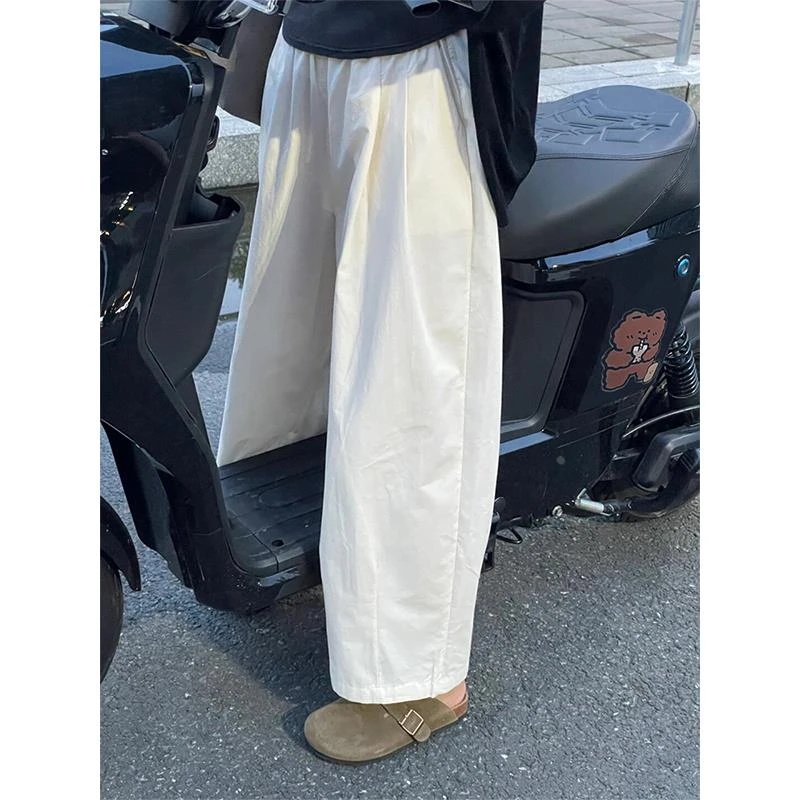 白色冰丝山本裤女春季新款大码胖mm宽松显瘦小个子九分阔腿休闲裤