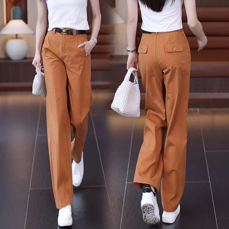 天丝窄版阔腿裤女2025春秋夏季新款高腰薄款直筒冰丝休闲拖地裤子