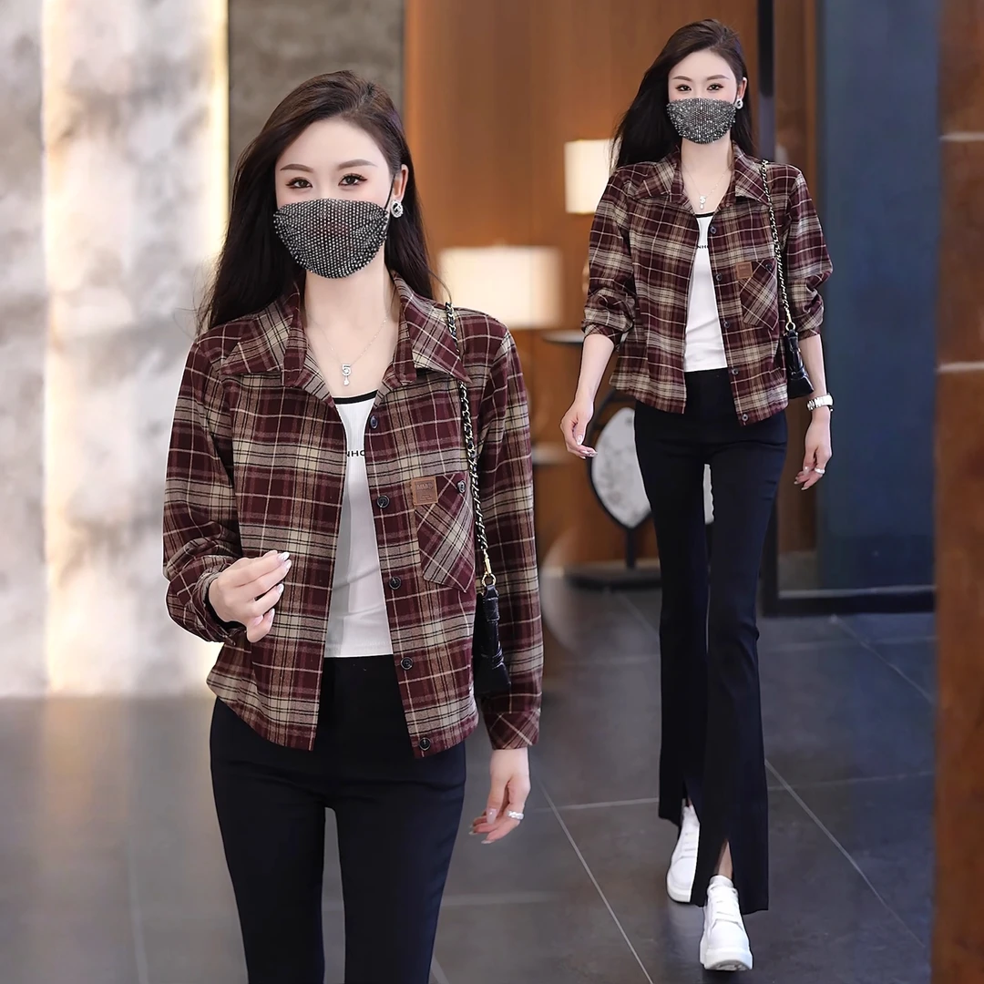 时尚洋气短款格子外套女2025秋季新款宽松显瘦百搭衬衫夹