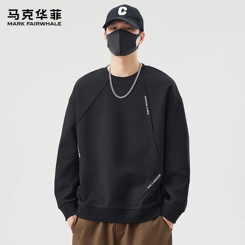 马克华菲落肩袖圆领套头卫衣男款休闲简约长袖运动上衣百搭情侣款