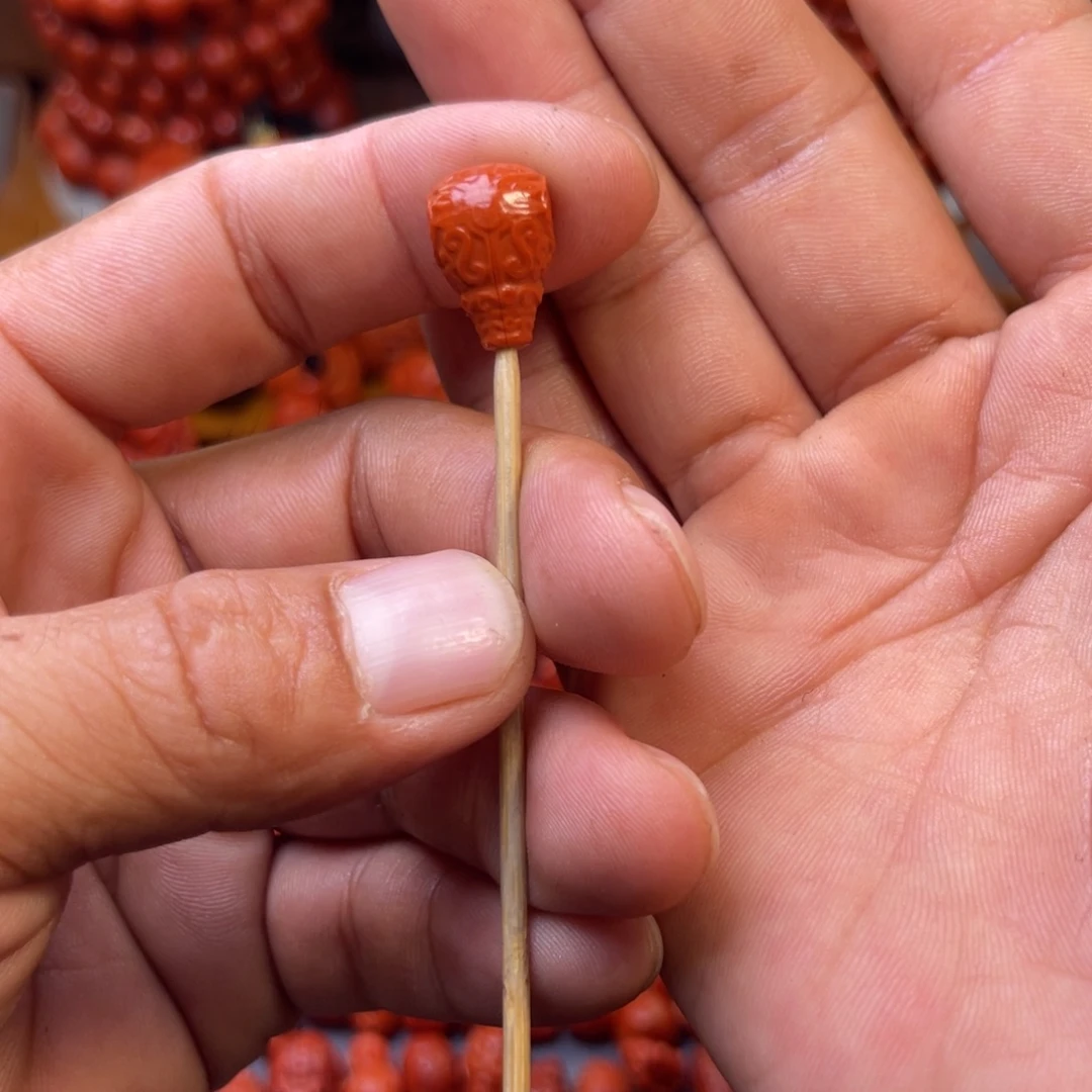 中***官南红玛瑙未镶嵌川料精工回纹三通