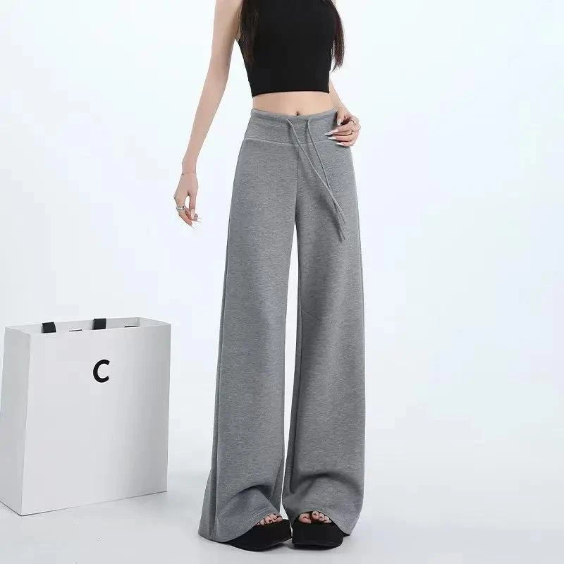 【运补6-8破价】薄款透气高腰高级太空棉式休闲卫裤女阔腿拖地裤