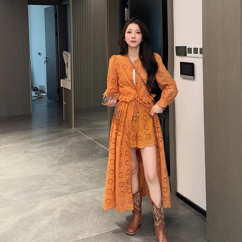 壹壹【空山新雨】温柔感气质白色蕾丝裙中长款 2403Z09