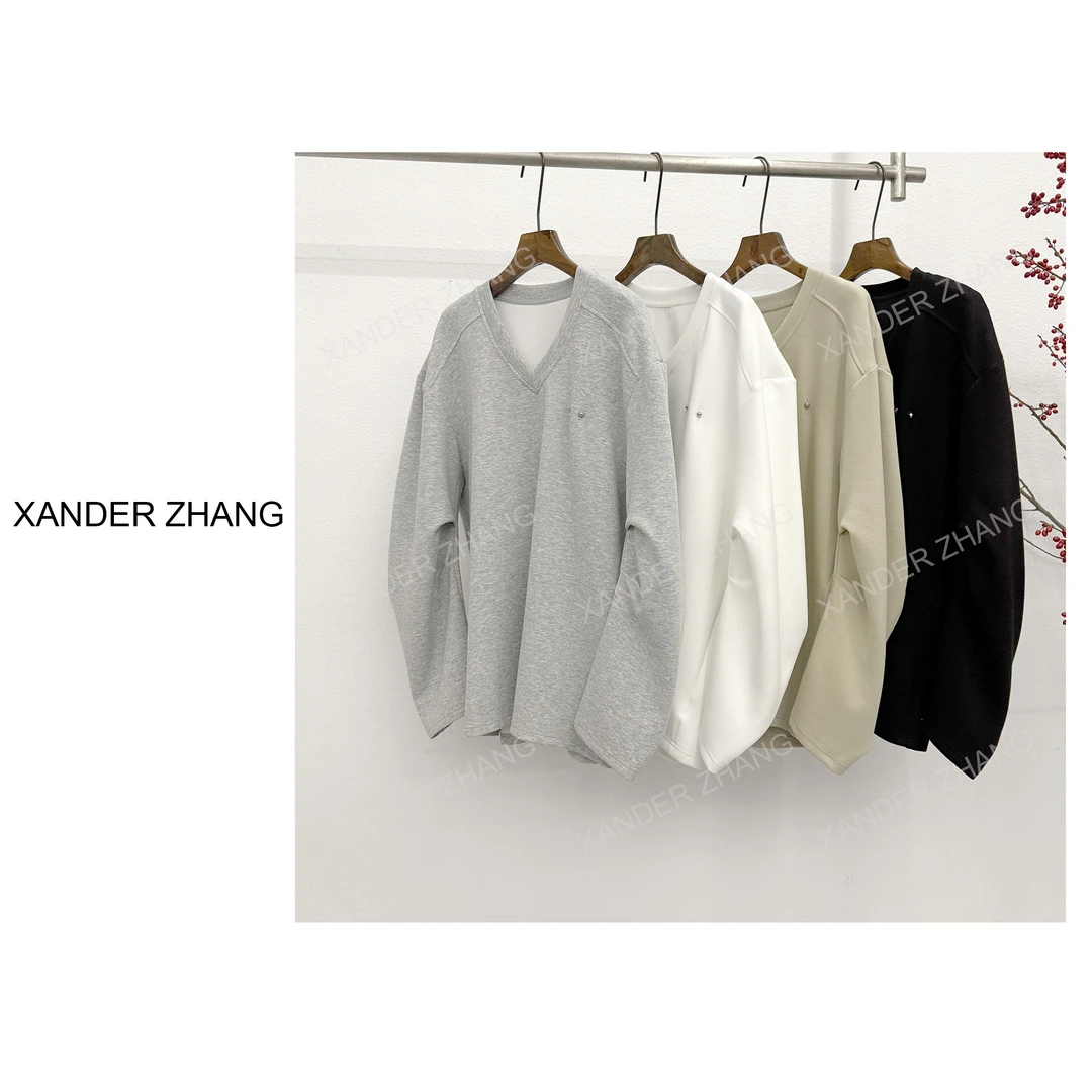 山大张时髦感极简风廓形V领卫衣YBW1J082超柔棉显瘦百搭