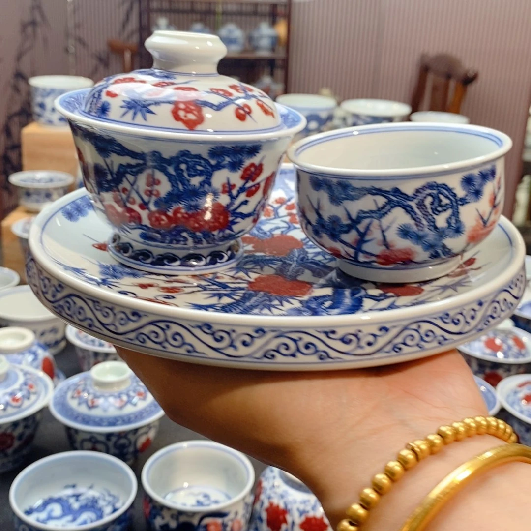 松竹梅三件套手绘原矿