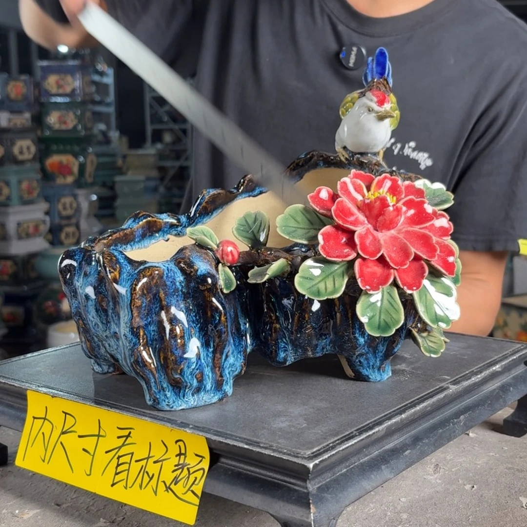 一风堂石湾花盆 内22*13*9手工痕迹