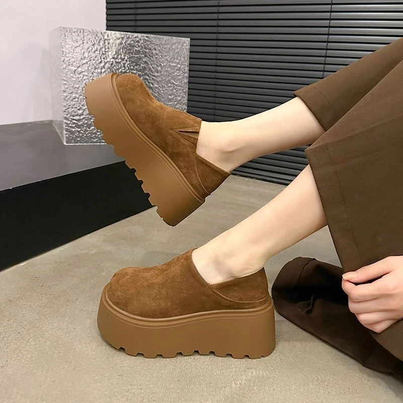 粗跟增高小个子乐福鞋女2024秋季新款欧洲站厚底英伦风松糕勃肯鞋