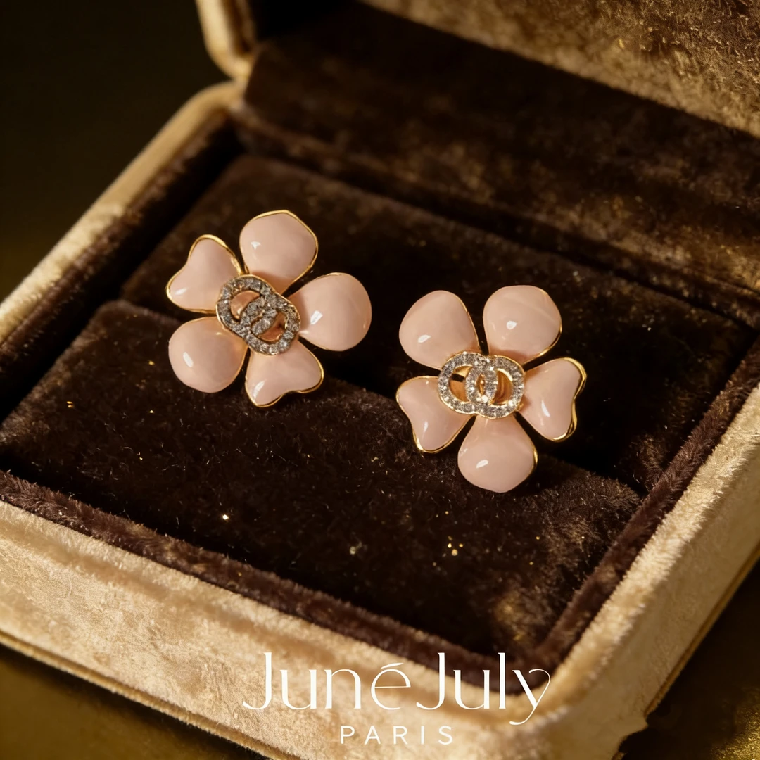 铜合金耳饰 JuneJuly千金风亮面耳钉1204花朵